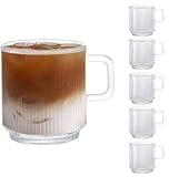 D.M DESIGN·MASTER [6-Stück,350ML - Vertikale Streifen Design Gläser. Kaffeeglas/Teeglas, Hält lange warm, Perfekt für Latte, Tee und Geträ