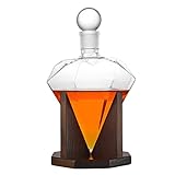 Diamant Whiskey Dekanter mit 1000 ml, bleifreiem Glas Design-Karaffe mit Holzständer - Glass Stopper, dekorative Bar, Männer Geburtstagsgeschenk - Scotch, Bourb