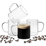 ComSaf Kaffeetasse 4er Set, Tasse aus Glas mit Henkel, 400ml Gläser aus Borosilikatglas, Kaffeegläser, Teeglä