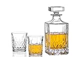 Amisglass Whiskey Karaffe mit 2 Gläsern, Whiskey Set, 3-teilig, Whisky Dekanter 700ml und Whisky Gläser 300ml 2 Stück, Kristallgläser & Longdrinkglä