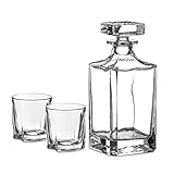 Amisglass Whiskey Karaffe mit 2 Gläsern, Whiskey Set, 3-teilig, Whisky Dekanter 800ml und Whisky Gläser 300ml 2 Stück, Kristallgläser & Longdrinkglä