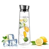 VFANDV 1.5L Glas-Karaffe, Wasserkaraffe Glas mit Versiegeltem Deckel Edelstahl Wasserkaraffe aus Glas Hitzebeständig Wasserkocher Karaffe aus Glas für Heißes Kaltes Wasser Getränke T