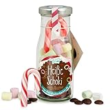 DIY heisse Schoki zum Selbermachen, süße Trinkschokolade im Glas mit 45 gr Schokodrops, Mini-Marshmallows und einer Zuckerstange, warmer K