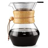 COPOTEA Pour Over Kaffeebereiter mit doppelschichtigem Edelstahlfilter, kaffeekanne mit filter Kaffee-Tropfer Brauer, Borosilikatglas, Kaffeekaraffe (800ml)