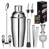 Sosayet Cocktail Shaker Set, 10 Stück Edelstahl Cocktail Mix Set mit Rezeptbuch, 750 ML Premium Barkeeper Set für Zuhause, B