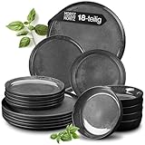 Moritz & Moritz VIDA 18-teiliges Geschirrset 6 Personen - Elegantes Teller Set 6 Personen aus hochwertigem Porzellan - Geschirr Set aus 6x Dinnerteller, 6x Dessertteller, 6x Supp