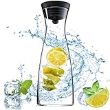 Qintora Glas-Karaffe 1.2L Glaskaraffe mit Deckel aus Edelstahl, Wasserkaraffe mit Fruchteinsatz aus hitzebeständigem Borosilikatglas,Saft Krug für hausgemachte Getränke,Eistee,Milch,Kaffee,W