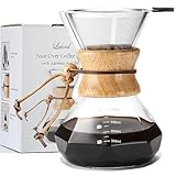 Lalord Pour Over Kaffeebereiter mit Edelstahlfilter, 600 ml Borosilikatglas Kaffeekaraffe, Holzkragen, Kaffeedrip-Brauer, für 3-4 T